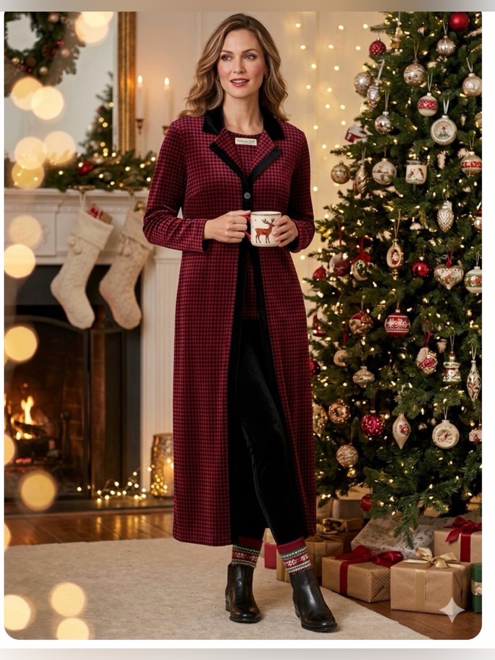 Vintage Coldwater Creek houndstooth Velvet Duster Cardigan